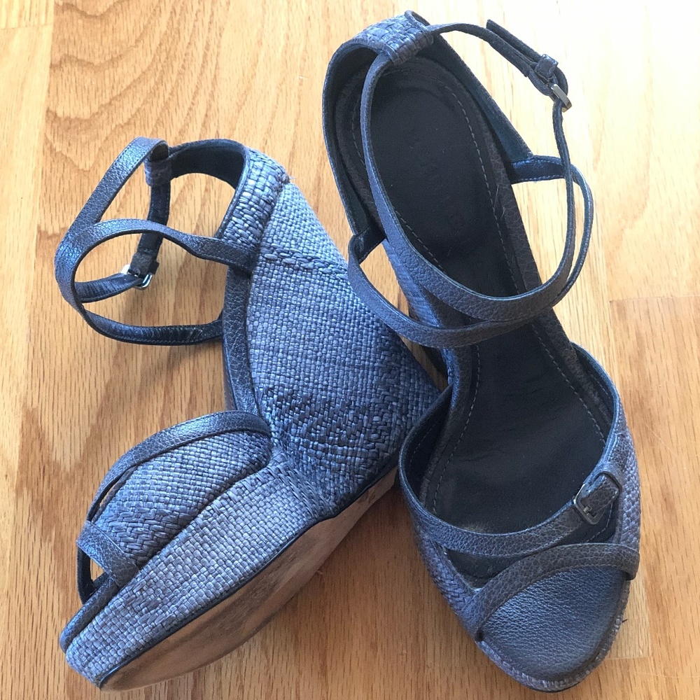 Burberry Woven Wedge Espadrille Heels Sz 37.5